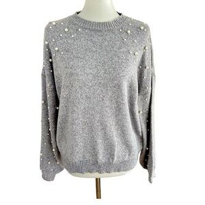 Belle by Bellini gray sweater with pearl embellishments